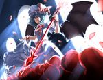  ascot bat_wings blood blue_hair clenched_teeth dress hat red_eyes remilia_scarlet rikkido solo spear_the_gungnir tears teeth touhou wings wrist_cuffs 