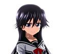  black_eyes black_hair kuroki_rei long_hair national_shin_ooshima_school_uniform school_uniform serafuku simple_background smile solo take_(shokumu-taiman) tears vividred_operation white_background 