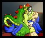  anthro bed blue_hair chaotix cowgirl_position crocodile eye_contact gay green_eyes green_scales hair headphones hedgehog hindpaw interspecies lying madammiakoda madamsyren male mammal nude on_back on_top paws penetration plantigrade reptile scalie sega sex soles sonic_(series) sonic_the_hedgehog straddling toes vector_the_crocodile 