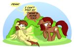  blue__eyes blue_eyes brown_hair crossgender cutie_mark dialog duo english_text equine female feral hair horse mammal my_little_pony open_mouth pegasus pony pussy reggie34 sitting spread_legs spreading text veggie55 vento wings 