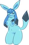  anthrofied blush breasts eeveelution female glaceon kneeling nintendo nipples nude one_eye_closed plain_background pok&#233;mon pok&#233;morph pok&eacute;mon pussy solo tehbuttercookie video_games white_background 