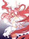  blurry bow breasts choker cleavage collarbone covered_navel depth_of_field dress floating_hair gloves hair_bow hair_ribbon highres kaname_madoka long_hair mahou_shoujo_madoka_magica oono_tsutomu pink_hair profile ribbon small_breasts smile solo star_(sky) thighhighs two_side_up ultimate_madoka underboob very_long_hair vest white_dress white_gloves yellow_eyes 