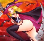  :q ass black_legwear blonde_hair breasts cape cleavage garter_straps large_breasts legs long_legs looking_at_viewer pink_eyes scythe senran_kagura senran_kagura_shinovi_versus shiki_(senran_kagura) single_thighhigh thighhighs thighs tongue tongue_out yamaishi_nohi 