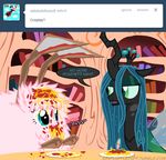  blue_eyes changeling crown dead_space equine female feral fluffle_puff food friendship_is_magic green_eyes green_hair hair horn horse mammal mixermike622 my_little_pony pink_hair pony queen_chrysalis_(mlp) spaghetti wings 