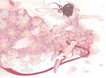  brown_hair cardcaptor_sakura dress flower from_behind full_body kinomoto_sakura mia0309 petals ribbon short_hair solo wings 