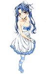  bad_id bad_pixiv_id bare_shoulders blue_hair blush brown_eyes dress harino646 hat idolmaster idolmaster_(classic) idolmaster_cinderella_girls kisaragi_chihaya long_hair pantyhose solo striped striped_legwear twintails 