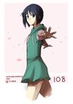  autumn-north black_hair blue_eyes bob_cut cherry_blossoms cropped_legs dress hood hoodie looking_at_viewer love_hina maehara_shinobu outstretched_arms petals short_hair sketch solo spread_arms 