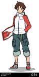 autumn-north blue_eyes brown_hair eureka_seven eureka_seven_(series) full_body hand_in_pocket hover_board jacket male_focus pants pants_rolled_up renton_thurston shoes smile sneakers solo 