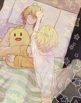  ahoge blonde_hair dual_persona glasses haruka3_(deyaadaa) male_focus multiple_boys shinomiya_natsuki shinomiya_satsuki sleeping smile star stuffed_animal stuffed_toy under_covers uta_no_prince-sama 