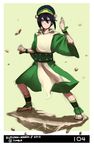  anklet autumn-north avatar:_the_last_airbender avatar_(series) barefoot black_hair blind blue_eyes chinese_clothes fighting_stance hair_bun hairband jewelry short_hair solo toph_bei_fong 