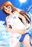  :o absurdres bangs bare_shoulders bikini bikini_under_clothes blue_bikini blush breasts brown_hair cleavage cloud cowboy_shot day dress dutch_angle embarrassed hair_between_eyes hair_down hayate_no_gotoku! hayate_no_gotoku!_cuties highres lace lace-trimmed_dress lens_flare light_rays long_hair looking_at_viewer maria_(hayate_no_gotoku!) medium_breasts megami non-web_source ocean official_art okita_miyana open_mouth outdoors parted_bangs pink_eyes scan see-through short_dress side-tie_bikini sky solo standing sun sunbeam sundress sunlight surprised swimsuit swimsuit_under_clothes water wet wet_clothes wet_dress white_dress wide_hips wringing_clothes 