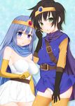  aitanikofu black_hair blue_eyes blue_hair blush breasts bulge cape circlet dragon_quest dragon_quest_iii elbow_gloves futanari gloves green_eyes long_hair looking_at_viewer medium_breasts multiple_girls open_mouth roto sage_(dq3) short_hair 