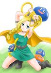  armpits arms_up bianca blonde_hair blue_eyes blush boots braid breasts cape dragon_quest dragon_quest_v hair_over_shoulder large_breasts long_hair ooshima_towa open_mouth restrained single_braid tentacles 