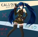  belt blue_hair call_of_duty call_of_duty:_black_ops_2 character_name copyright_name detached_sleeves fingerless_gloves garters gloves gun hair_ornament hairclip hatsune_miku long_hair mild_pitch skirt solo stats thighhighs twintails utility_belt very_long_hair vocaloid weapon 