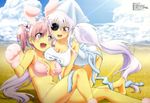  :d absurdres alternate_hairstyle animal_ears barefoot beach bikini bra breast_press breasts bunny_ears cleavage cloud day eyepatch floral_print hat hibari_(senran_kagura) highres large_breasts legs light_rays long_hair megami multiple_girls navel non-web_source official_art one-piece_swimsuit ooba_sae open_mouth outdoors panties pink_bikini pink_hair print_bikini scan school_swimsuit senran_kagura senran_kagura_shoujo-tachi_no_shin'ei sky smile squid_hat sunbeam sunlight swimsuit symbol-shaped_pupils tentacles twintails underwear underwear_only very_long_hair white_hair white_school_swimsuit white_swimsuit yagyuu_(senran_kagura) 
