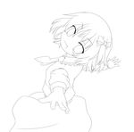  greyscale highres lineart looking_at_viewer looking_back miko_machi monochrome open_mouth rumia short_hair smile solo touhou 