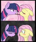  blush equine eyes_closed female feral fluttershy_(mlp) friendship_is_magic hair horn horse long_hair mammal mikado mouth_hold multi-colored_hair my_little_pony pink_hair pocky pocky_game pony purple_eyes purple_hair sad tears thattagen twilight_sparkle_(mlp) unicorn 