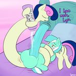  amber_eyes animal_genitalia balls bed big_balls big_penis bonbon_(mlp) cutie_mark dickgirl duo english_text equine erection eyes_closed female friendship_is_magic growth hair horn horse horsecock intersex lamiaaaa lyra_(mlp) lyra_heartstrings_(mlp) mammal my_little_pony penis pony signature text two_tone_hair unicorn vein 