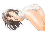  ass bent_over blush brown_hair long_hair looking_at_viewer mado_no_mukougawa one-piece_swimsuit school_swimsuit simple_background solo sonofuji_kei swimsuit white_background white_school_swimsuit white_swimsuit yoshitani_motoka 