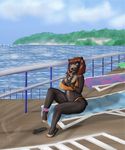  bear bikini breasts clothing deck female invalid_tag island lounge_chair mammal pose sea solo sun_bear swimsuit tight_clothing water 