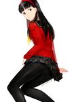  amagi_yukiko aran_sweater ass black_hair black_legwear cardigan cotta grey_eyes hairband highres long_hair panties panties_under_pantyhose pantyhose persona persona_4 school_uniform skirt solo sweater underwear 