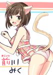  animal_ears ass bad_id bad_pixiv_id brown_hair cat_ears cat_tail fang green_eyes idolmaster idolmaster_cinderella_girls looking_back maekawa_miku open_mouth panties pu_uq short_hair solo tail underwear 