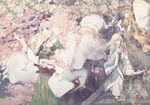  blonde_hair fan flower folding_fan hairband hat hat_ribbon konpaku_youmu konpaku_youmu_(ghost) long_hair md5_mismatch multiple_girls osanai_satoru parasol pink_hair ribbon saigyouji_yuyuko scabbard sheath sheathed short_hair silver_hair sword touhou umbrella veil weapon yakumo_yukari 