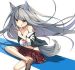  :q animal_ears bad_id bad_pixiv_id collarbone flat_chest grey_hair loafers long_hair navel open_clothes open_shirt original plaid plaid_skirt school_uniform shirt shoes sitting skirt solo tail tepes tongue tongue_out undressing wolf_ears wolf_tail yellow_eyes 