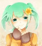  bad_id bad_pixiv_id face fei_rune fingerless_gloves flower gloves green_eyes green_hair hair_flower hair_ornament inazuma_eleven_(series) inazuma_eleven_go inazuma_eleven_go_chrono_stone jpeg_artifacts looking_at_viewer male_focus poison916 smile solo upper_body 