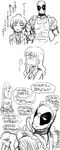  2girls angry comic deadpool fourth_wall glasses greyscale highres lynette_bishop maid maid_headdress marvel mask monochrome multiple_girls necktie perrine_h_clostermann strike_witches tabigarasu translation_request world_witches_series 