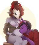  anthro bottomless breasts clothed clothing digital_media_(artwork) duo equine eyes_closed fan_character female hi_res horn kissing kneeling male male/female mammal mask monster my_little_pony nipples onicristice pink_nipple pregnant sharpe sitting slimshod unicorn 