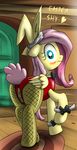  butt clothing equine female feral fluttershy_(mlp) friendship_is_magic fur hair horse mammal my_little_pony pegasus pink_hair pony pussy solo torn_clothing wardrobe_malfunction wings yellow_fur ziemniax 