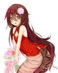  bad_id bad_pixiv_id blush bouquet brown_hair chinese_clothes fang flat_chest flower guiyu_(cindy) hair_flower hair_ornament lamia long_hair monster_girl original slit_pupils solo very_long_hair yellow_eyes 