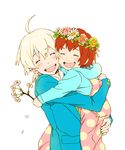  blonde_hair blush closed_eyes flower happy haru_(tsuritama) head_wreath male_focus mameko multiple_boys open_mouth polka_dot red_hair sanada_yuki teeth tsuritama 