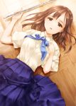  bad_id bad_pixiv_id brown_eyes brown_hair dress_shirt flute idolmaster idolmaster_cinderella_girls instrument long_hair lying mizumoto_yukari ribbon school_uniform shirt skirt solo takahata_yuki 