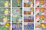  4koma =3 alarm_clock bed blanket bridge clock comic commentary cup dart doraemon doraemon_(character) finnish geta horn hoshiguma_yuugi jealous long_hair lying mizuhashi_parsee moomin multiple_4koma multiple_girls pillow pointy_ears pomf rock setz snork_maiden star throwing touhou translated water 