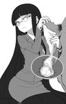  1girl bad_id bad_pixiv_id clothed_female_nude_male cross-section cum femdom flat_chest formal glasses gloves greyscale handjob hetero highres hime_cut jacket long_hair male_pubic_hair monochrome necktie nude pain pantyhose pencil_skirt penis pinky_out pubic_hair seiza shinmai_fukei_kiruko-san sitting skirt skirt_suit space_jin squeezing_testicles suit uchigane_chiaki very_long_hair 