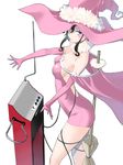  backless_dress backless_outfit bare_shoulders blue_eyes broom brown_hair dress elbow_gloves facial_tattoo gloves hat instrument long_hair looking_at_viewer pink_hat short_hair simple_background solo tattoo theremin v_lila_f white_background yasuda_suzuhito yozakura_quartet 