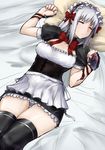  1girl bed eris eyes_closed long_hair maid pillow skj white_hair 