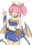  bat_wings belt belt_pouch blush_stickers bracer breasts choker cleavage closed_eyes demon_tail earrings halo happy horns jewelry lilim_(shingeki_no_bahamut) medium_breasts mel/a pink_hair pointy_ears pouch shingeki_no_bahamut short_twintails sketch skirt smile solo tail twintails wings 