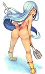  ass blue_hair blush dragon_quest dragon_quest_iii from_behind long_hair looking_at_viewer open_mouth priest_(dq3) ros simple_background solo very_long_hair weapon white_background 