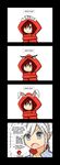  &gt;_&lt; 4koma animal_ears bunny_ears cat_ears cloak closed_eyes comic cosplay emphasis_lines highres hood hooded_cloak lunarisaileron multiple_girls ruby_rose rwby simple_background upper_body weiss_schnee white_background 