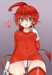  anpanman bad_id bad_pixiv_id blush_stickers breasts chestnut_mouth covered_nipples demon_tail dokin-chan gloves green_eyes guiyu_(cindy) heart medium_breasts navel panties personification red_hair solo tail thighhighs underwear 