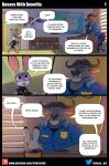  2023 anthro biped bovid bovine cape_buffalo chief_bogo clothed clothing comic detailed_background dialogue disney duo english_text female fur grey_body grey_fur hi_res judy_hopps lagomorph leporid male mammal purple_eyes rabbit siroc sitting speech_bubble text url zootopia 