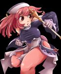  artist_request breasts cross gloves hat huge_breasts la_pucelle pantyhose pink_hair prier red_eyes red_hair solo 