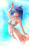  amelia_wil_tesla_seyruun aqua_background bikini blue_eyes day purple_hair short_hair shuniku_(syuniku) slayers solo splashing swimsuit white_bikini 