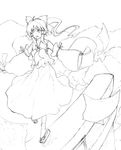  arch detached_sleeves full_body greyscale hakurei_reimu lineart long_sleeves looking_at_viewer monochrome satori_(transient_wind) simple_background solo torii touhou twintails white_background 