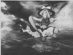  bad_id bad_pixiv_id broom flying greyscale kirisame_marisa monochrome rukaori solo touhou 