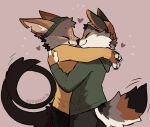  &lt;3 2022 anthro black_clothing black_nose brown_body brown_fur clawed_fingers clothed clothing duo embrace eyes_closed fur green_clothing grey_body grey_clothing grey_fur hi_res hug male male/male simple_background soyyemilk white_body white_fur 
