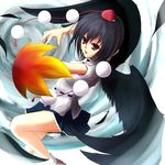  black_hair black_wings fan feathers hat hauchiwa looking_at_viewer merumeru open_mouth red_eyes serious shameimaru_aya solo touhou wings 